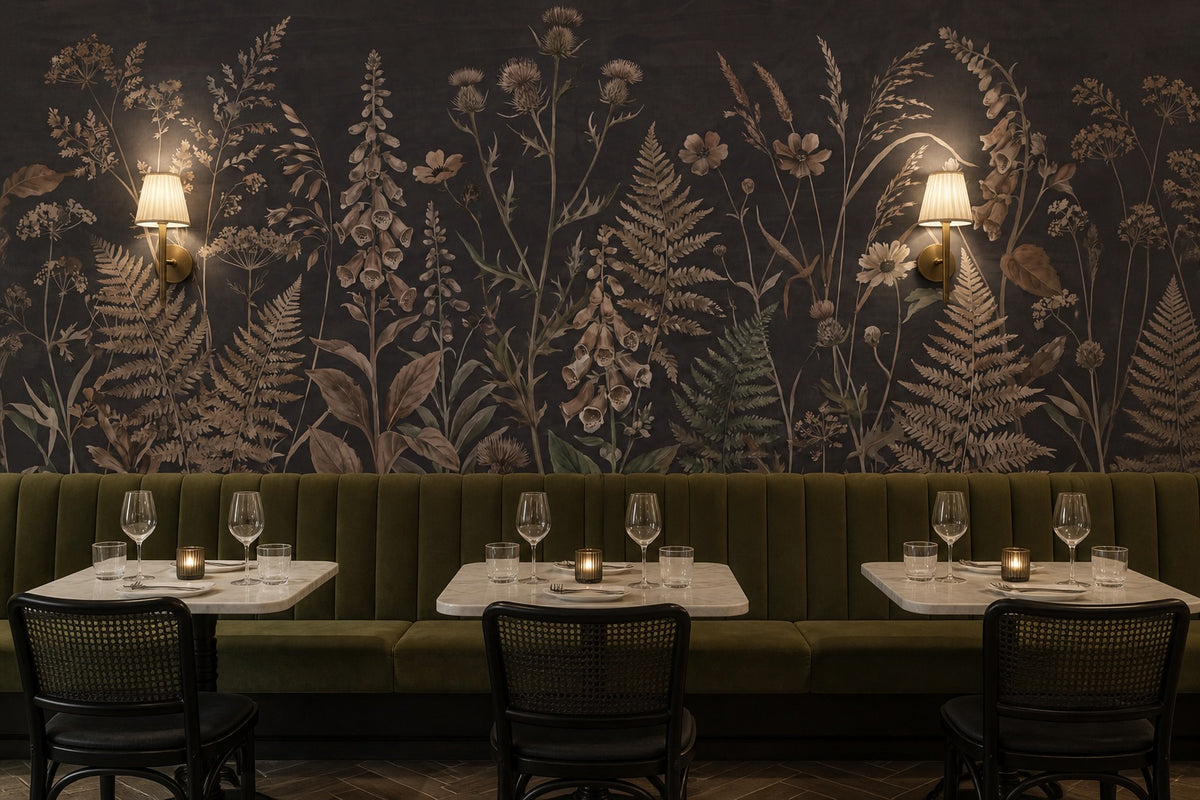 Dark Brown Fern Garden Wallpaper Mural - 10