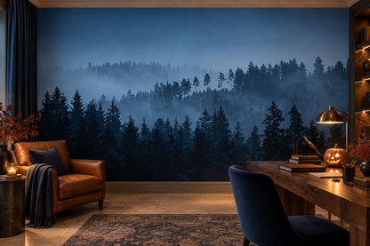 Misty Pine Forest Silhouettes Halloween Wallpaper Mural - image 4
