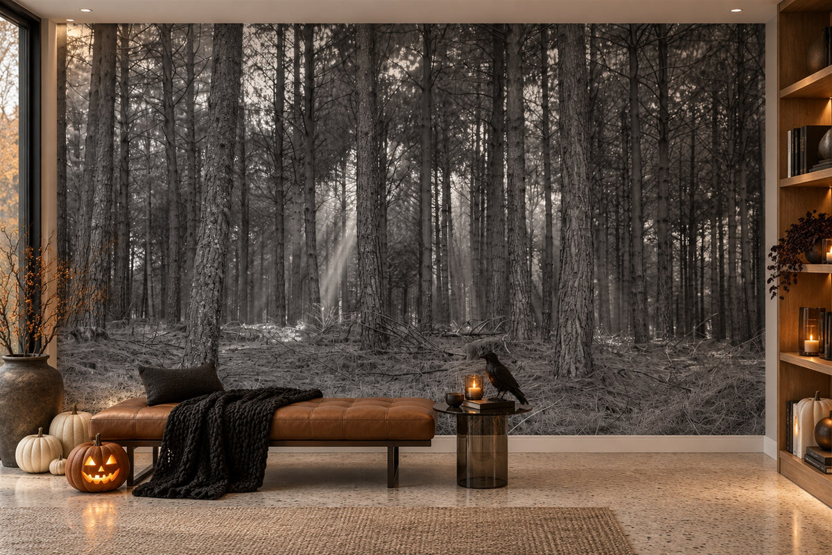 Monochrome Pine Forest Halloween Wallpaper Mural - image 4
