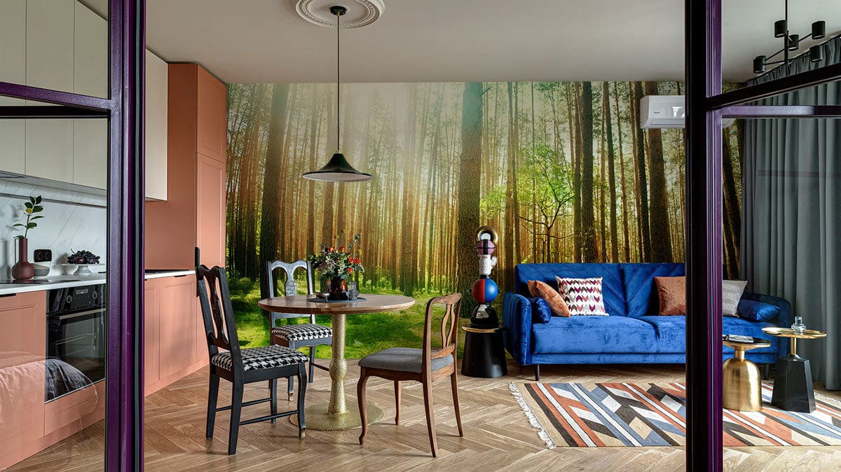 Sunlit Forest Landscape Mural Wallpaper