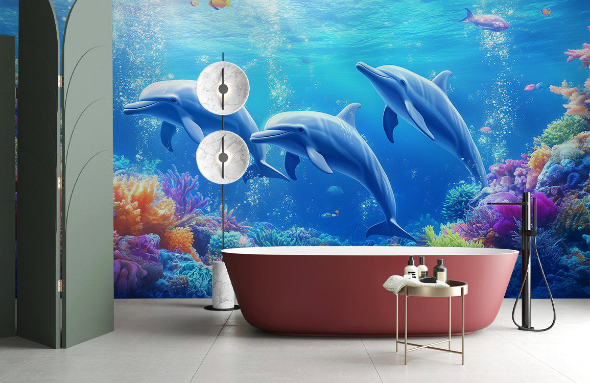 Sunlit Dolphin Reef Mural Wallpaper