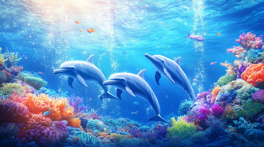 Sunlit Dolphin Reef Mural Wallpaper
