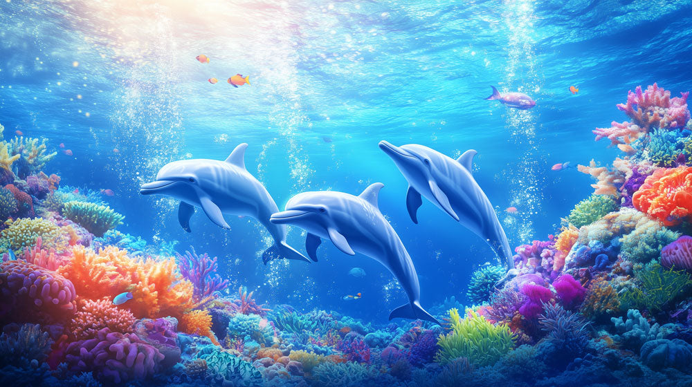 Sunlit Dolphin Reef Mural Wallpaper