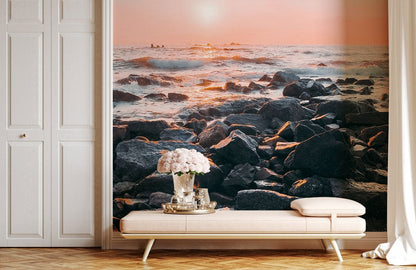 sunsrise on ocean wallpaper mural hallway decor