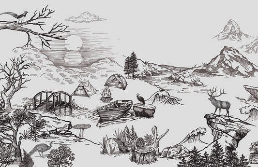 Nature Landscape Sketch Mural Wallpaper