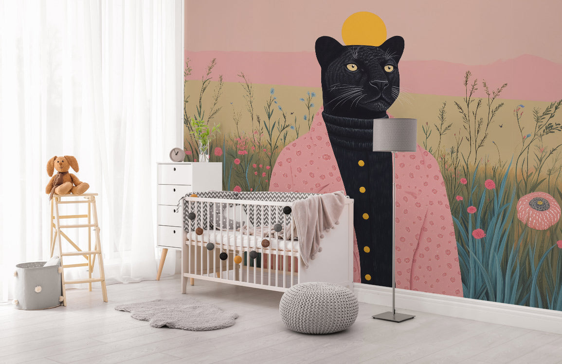 Sunset Panther Portrait Mural Wallpaper