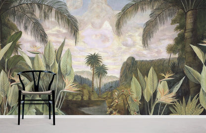 Home Decoration Featuring a Tropical Forest Wallpaper Mural