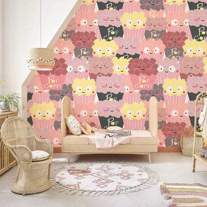 colorful cartoon popcorns wallpaper mural for children's room