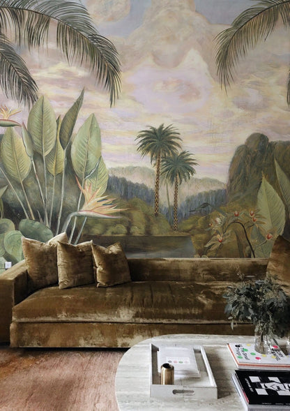 Wallpaper Mural of a Tropical Forest for Use in Decorating the Living Room
