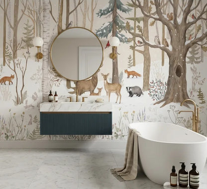 Frozen Tan Winter Forest Wallpaper Mural