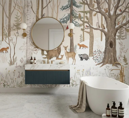 Frozen Tan Winter Forest Wallpaper Mural
