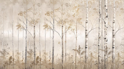 Beige Birch Forest Wallpaper Mural complete artwork