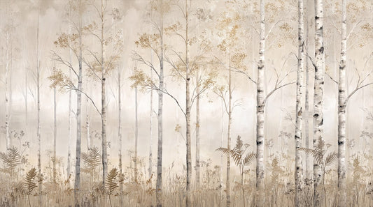Beige Birch Forest Wallpaper Mural complete artwork