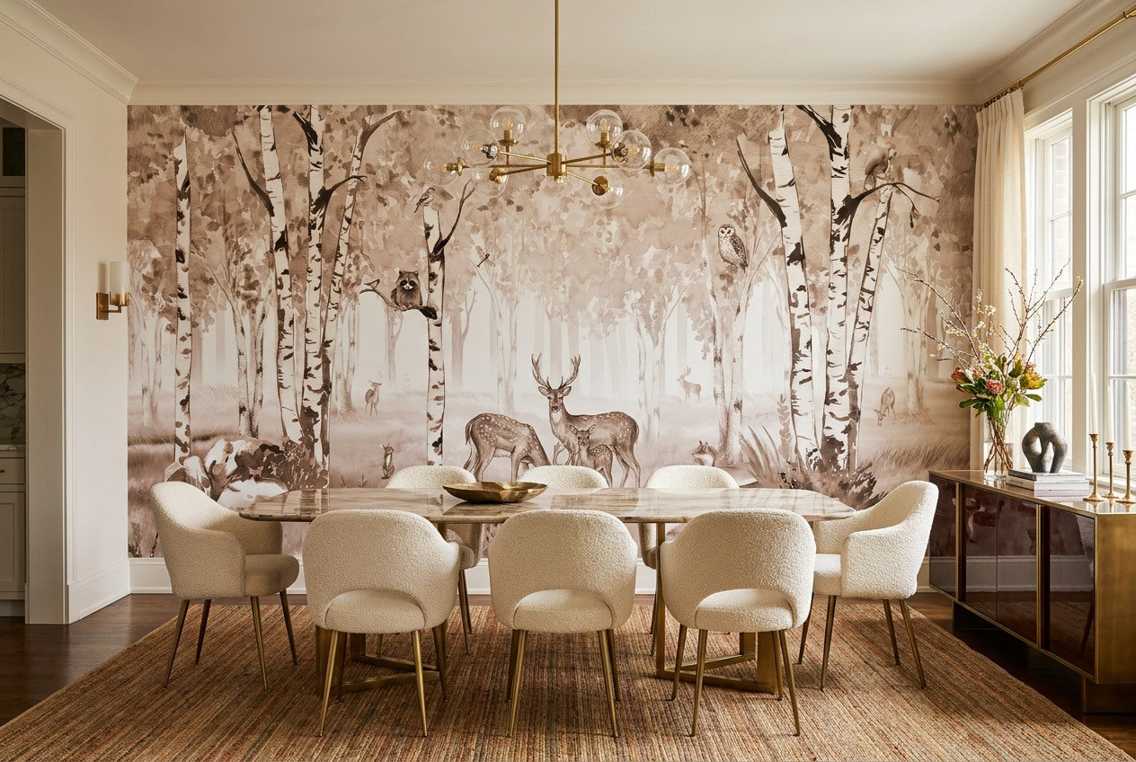 Tan Birch Forest Wallpaper Mural room scene