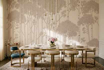 Minimalist Tan Birch Forest Wallpaper Mural room scene