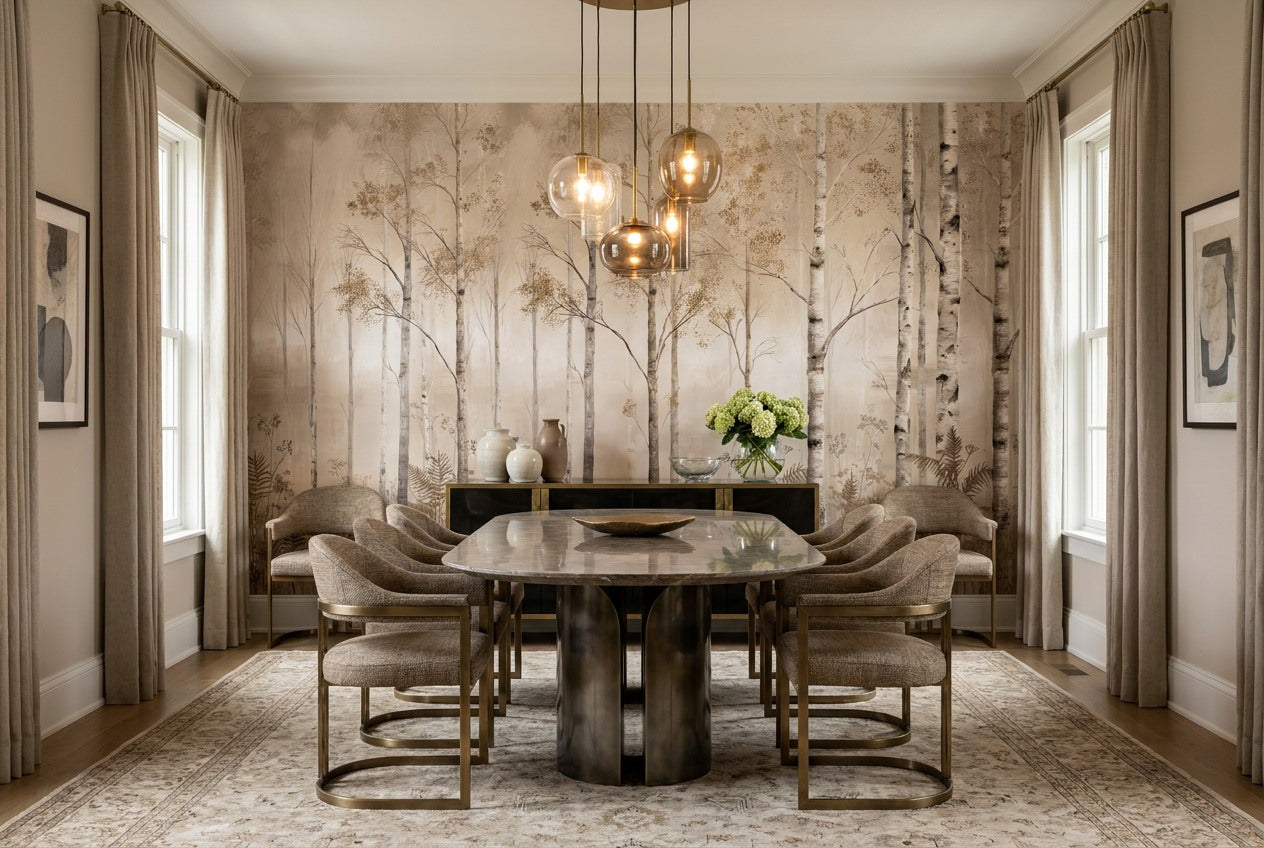 Beige Birch Forest Wallpaper Mural room scene