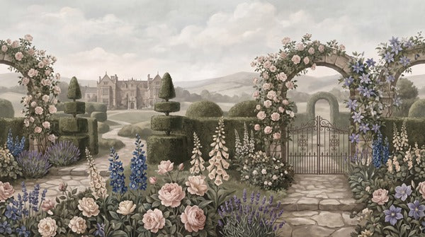 Green Rose Arch Manor Garden Wallpaper Mural - 9