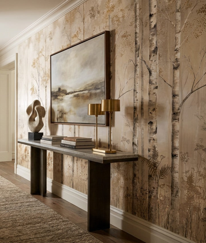 Beige Birch Forest Wallpaper Mural room scene