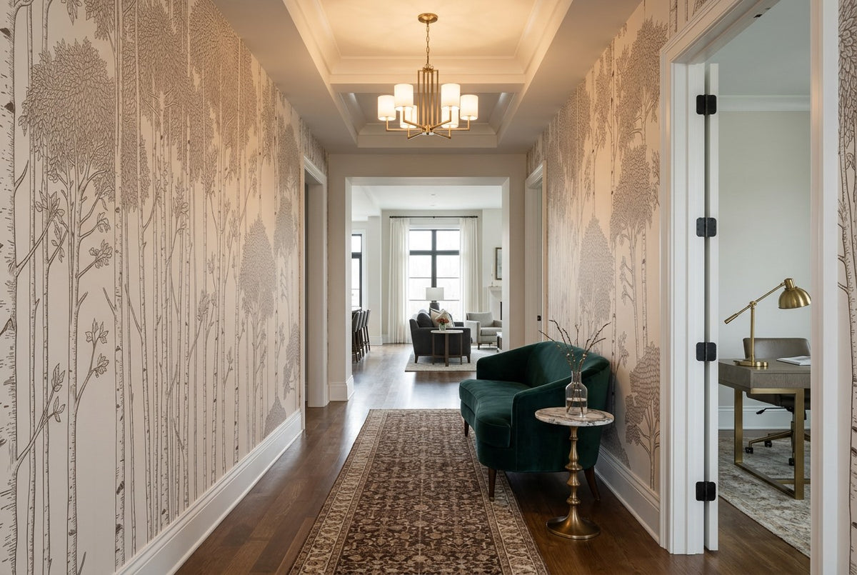 Minimalist Tan Birch Forest Wallpaper Mural room scene