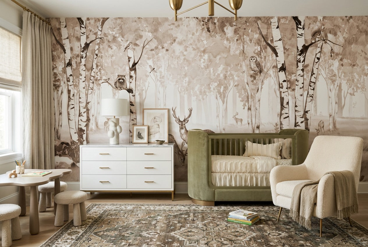 Tan Birch Forest Wallpaper Mural room scene