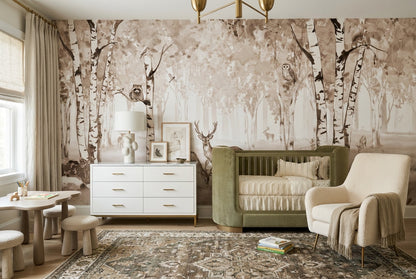 Tan Birch Forest Wallpaper Mural room scene