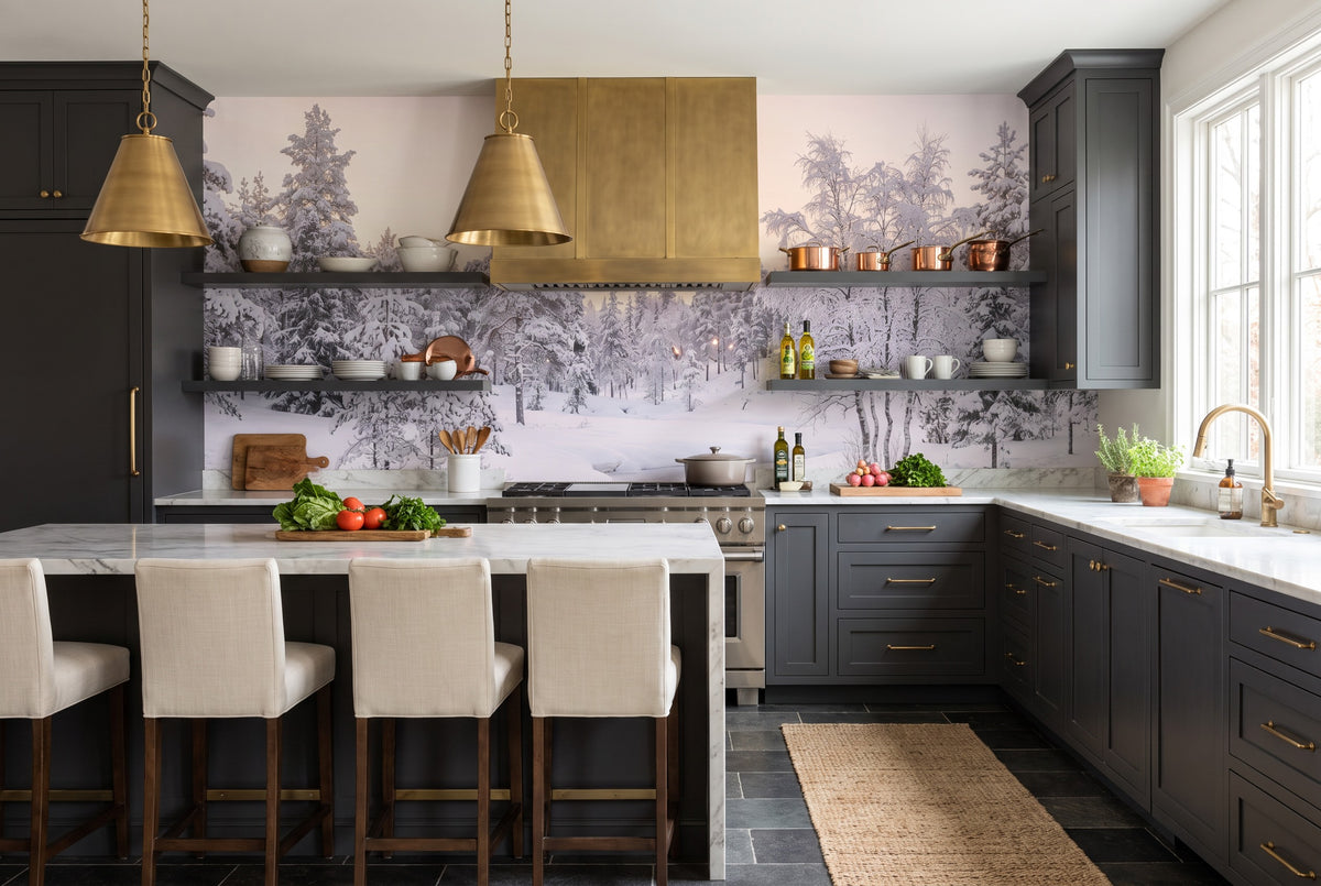 Icy Holiday Winter Forest Wallpaper Mural room scene