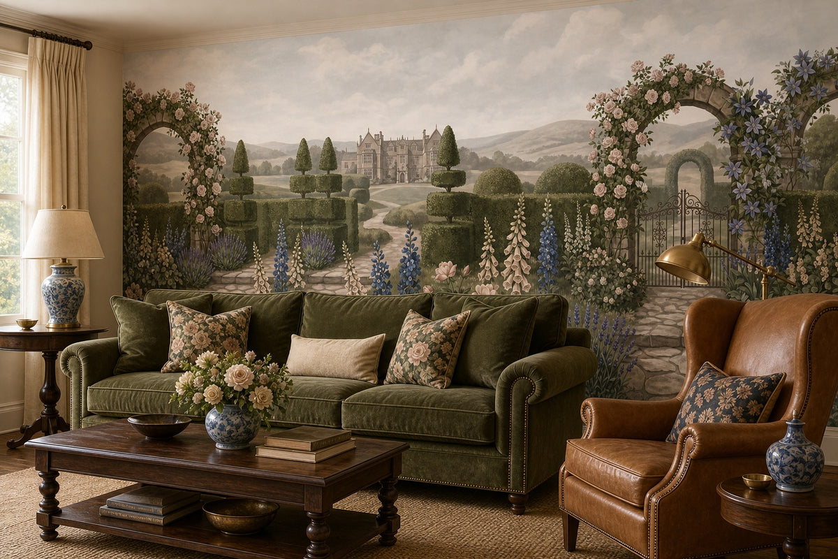 Green Rose Arch Manor Garden Wallpaper Mural - 1