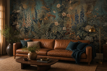 Teal Antique Wildflower Garden Wallpaper Mural