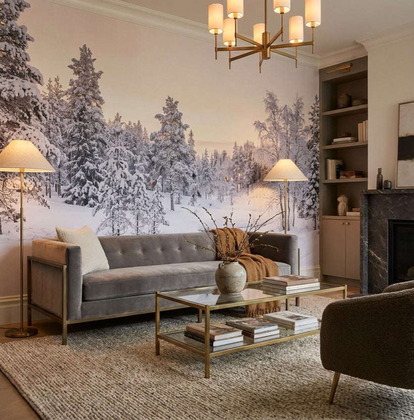 Icy Holiday Winter Forest Wallpaper Mural complete artwork