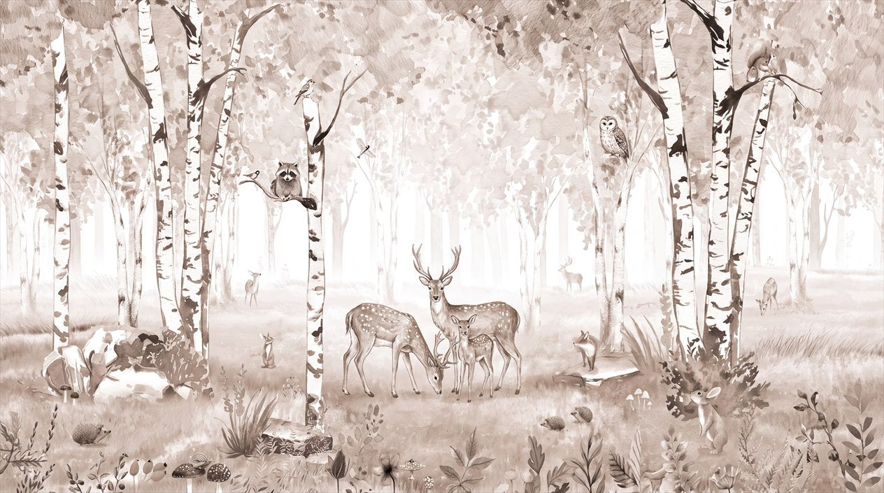 Tan Birch Forest Wallpaper Mural complete artwork