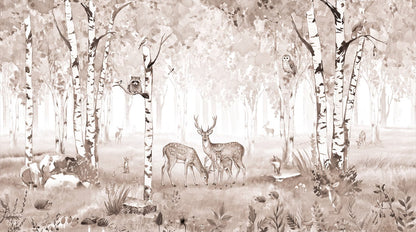 Tan Birch Forest Wallpaper Mural complete artwork