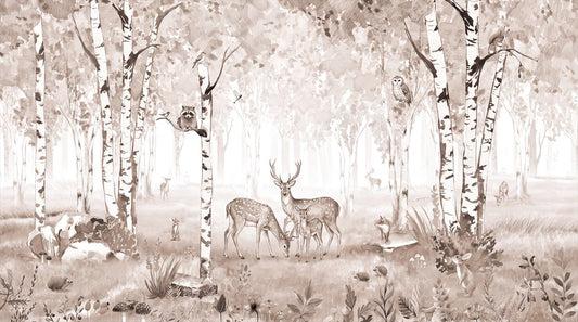Tan Birch Forest Wallpaper Mural complete artwork