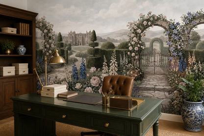 Green Rose Arch Manor Garden Wallpaper Mural - 6