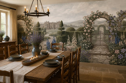 Green Rose Arch Manor Garden Wallpaper Mural - 3