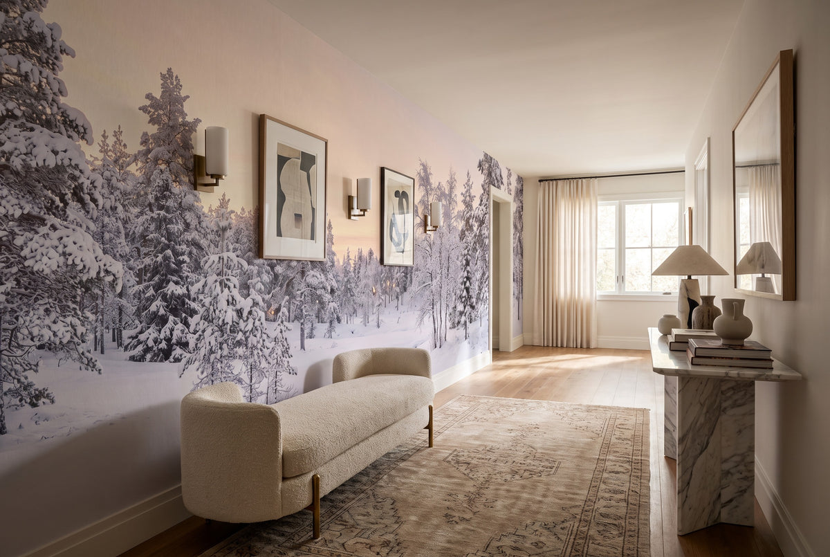Icy Holiday Winter Forest Wallpaper Mural room scene