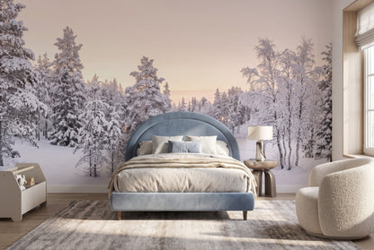 Icy Holiday Winter Forest Wallpaper Mural room scene