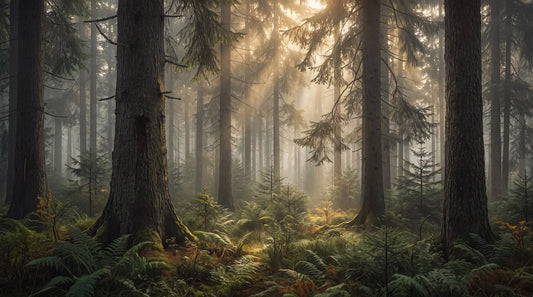 Sunlit Woodland Pine Forest Wallpaper Mural pattern artwork