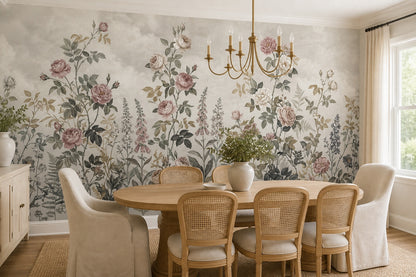 Taupe Rose Border English Garden Wallpaper Mural - 3
