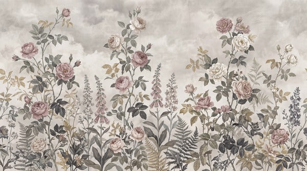 Taupe Rose Border English Garden Wallpaper Mural - 6