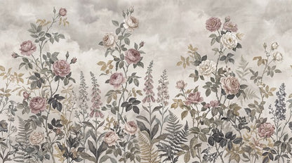 Taupe Rose Border English Garden Wallpaper Mural - 6