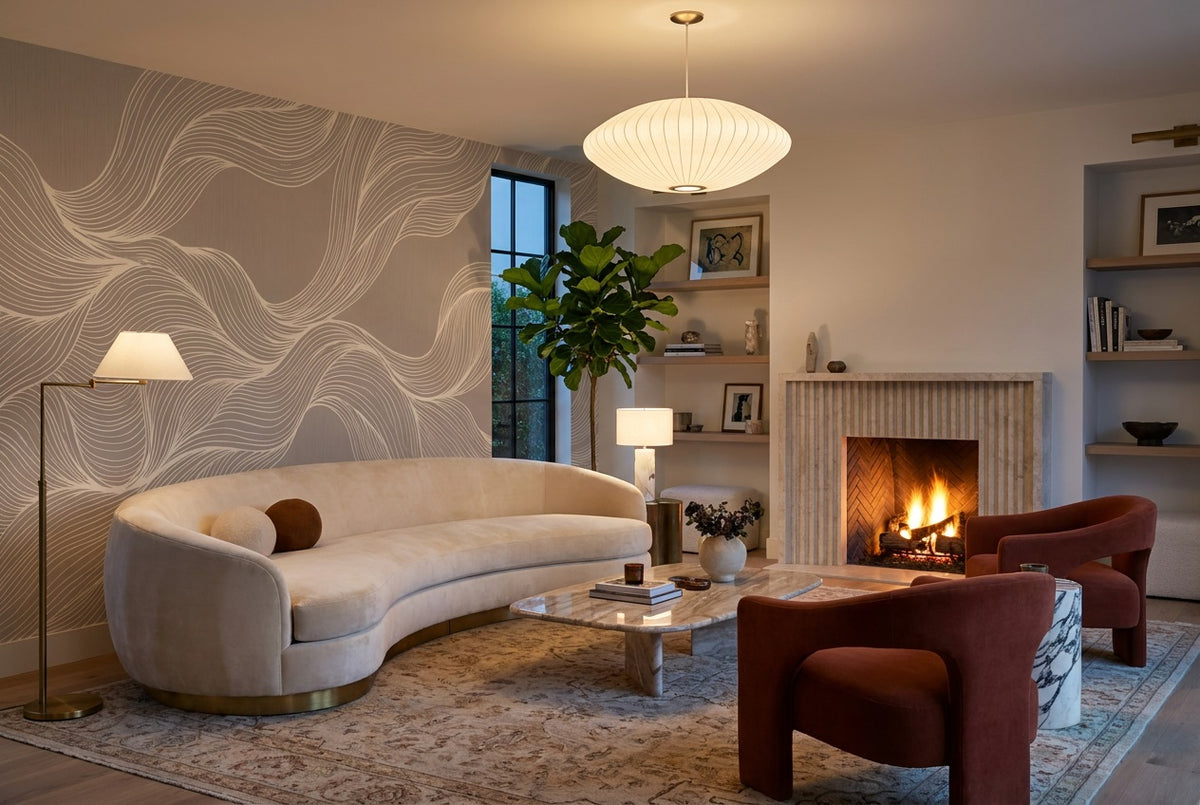 Taupe Lines Wallpaper Mural view 6