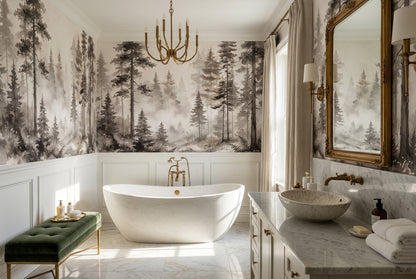 Taupe Minimal Pine Forest Wallpaper Mural interior setting