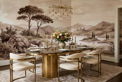 Taupe Pine Lake Landscape Wallpaper Mural - 3