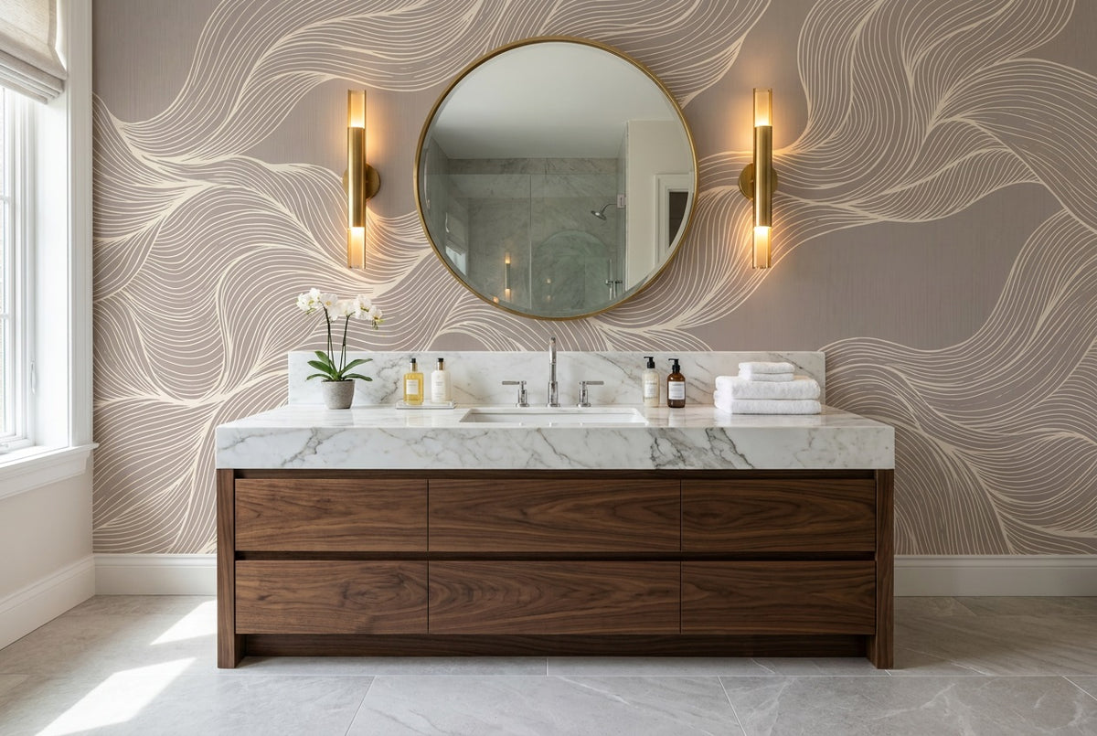 Taupe Lines Wallpaper Mural view 3