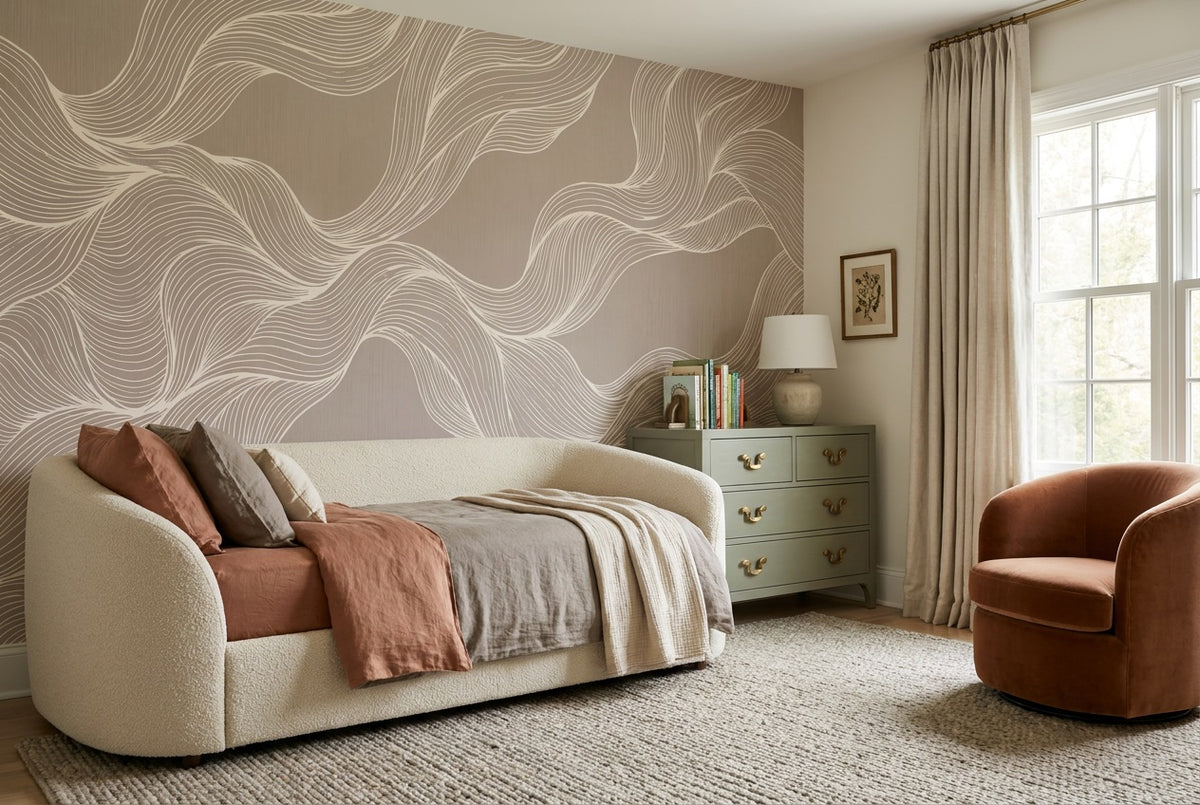 Taupe Lines Wallpaper Mural view 4