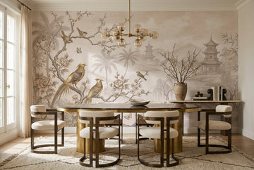 Taupe Pagoda Landscape Chinoiserie Wallpaper Mural