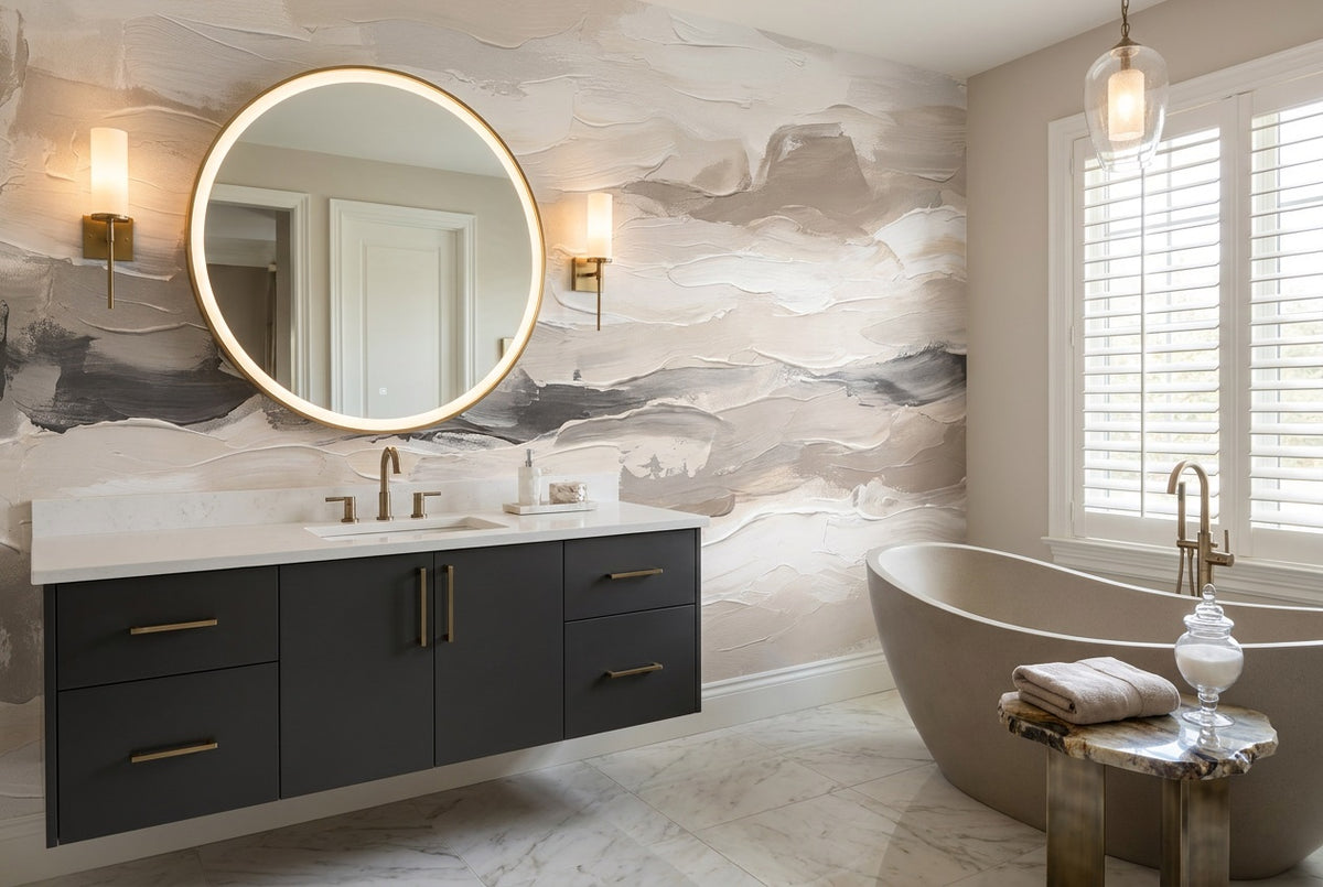 Taupe Waves Wallpaper Mural view 3