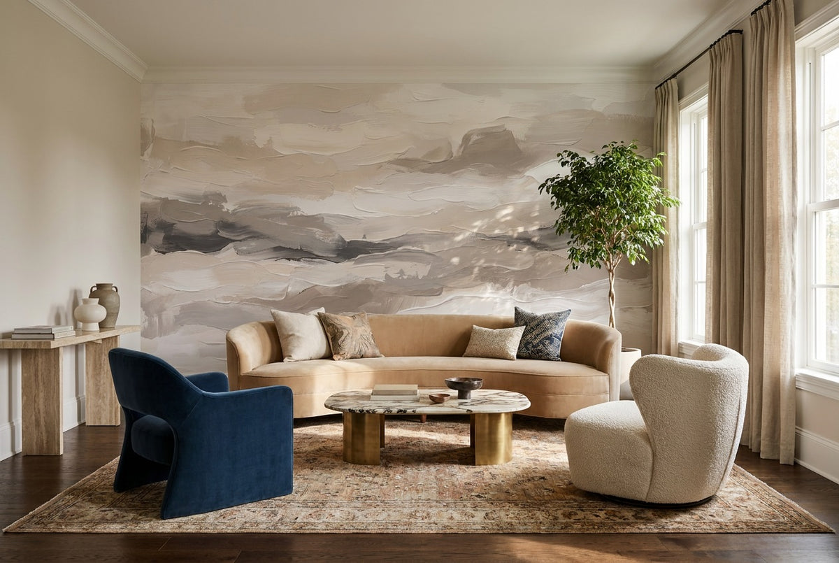 Taupe Waves Wallpaper Mural view 6