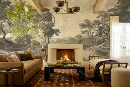 Taupe Lakeside Trees Landscape Wallpaper Mural - 6