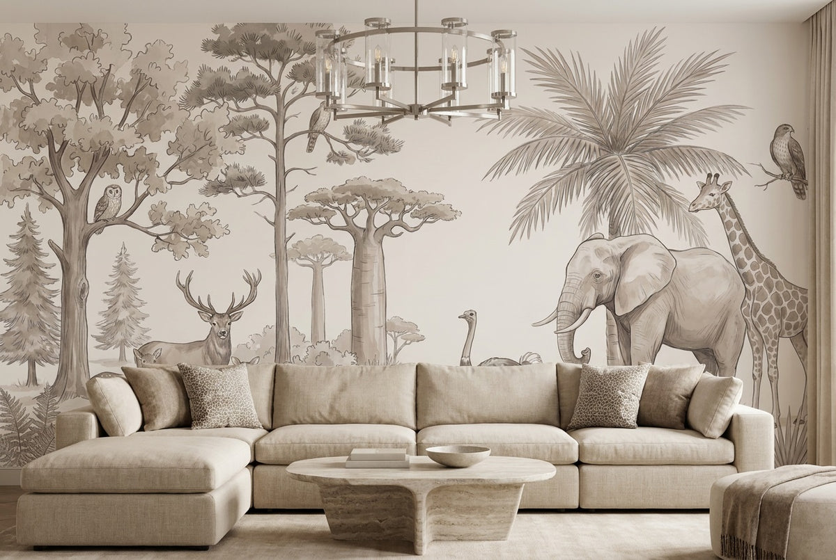 Taupe Safari Wallpaper Mural view 5